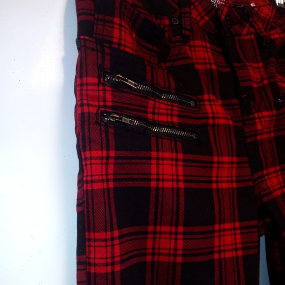 Hi-Rise Super Skinny Red And Black Plaid Jeans Sz 5 - Picture 3 of 6
